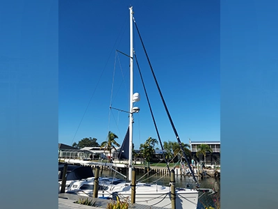 Installation of an Intellian satellite TV dome on a 49’ Hunter. | Nicholson Marine Services